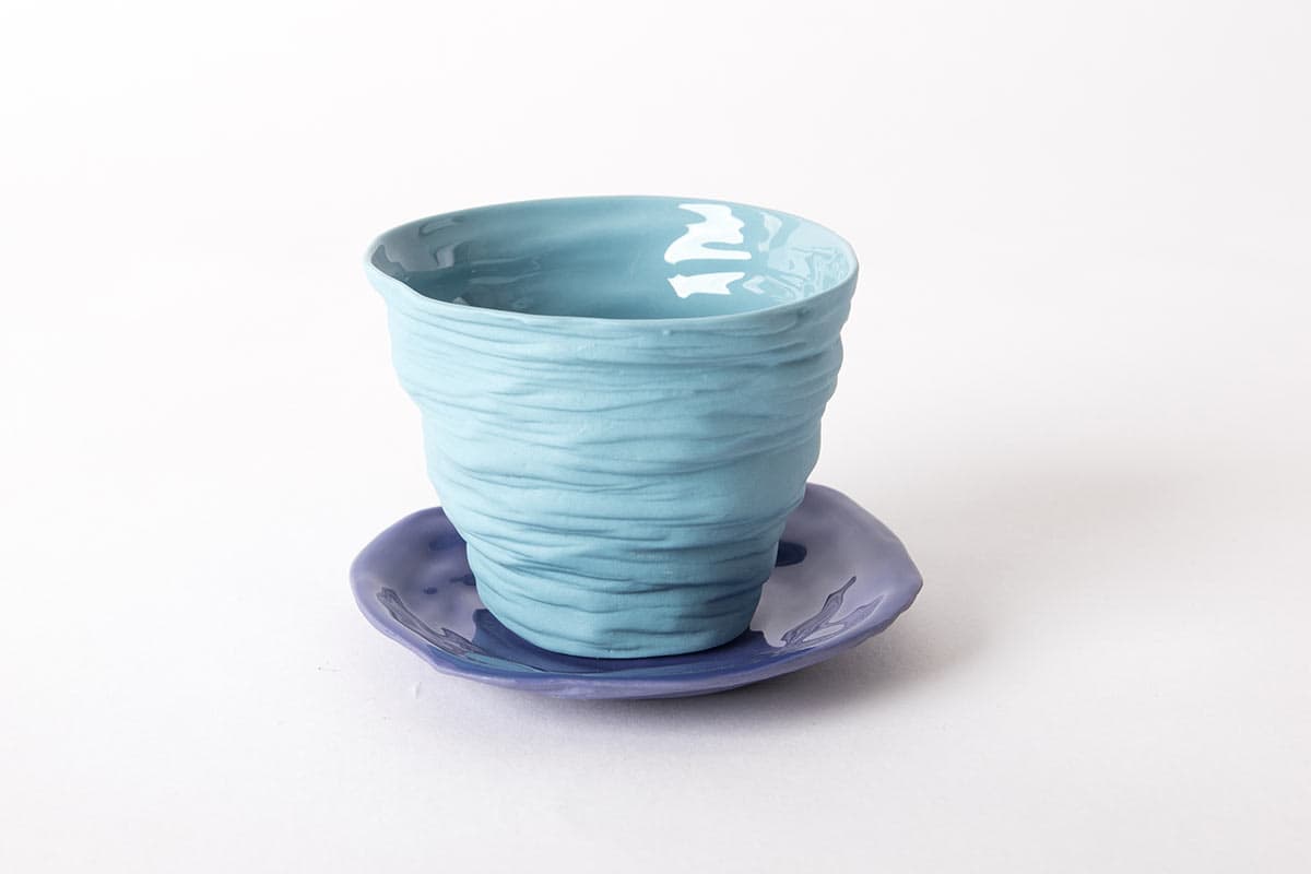 Tasse à café 150 ml + soucoupe - 14,5 x 14 x 7,2 cm - porcelaine -  Collection Bleu comme Vosges - A CREATION