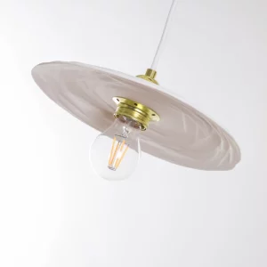 luminaire suspension pour plafond pour petite cuisine en porcelaine blanche de limoges moderne et douille en laiton doré